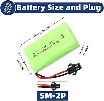 3.7V 1600mAh SM-2Pプラグ リチウムイオン充電式バッテリー 2個セット 3.7V USB充電ケーブル リモコントラック用