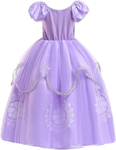 Miniatura 4 de REXREII Rapunzel - Disfraz de princesa Sofía para niñas, vestido de fiesta de Halloween, Navidad, cumpleaños, noche, con accesorios