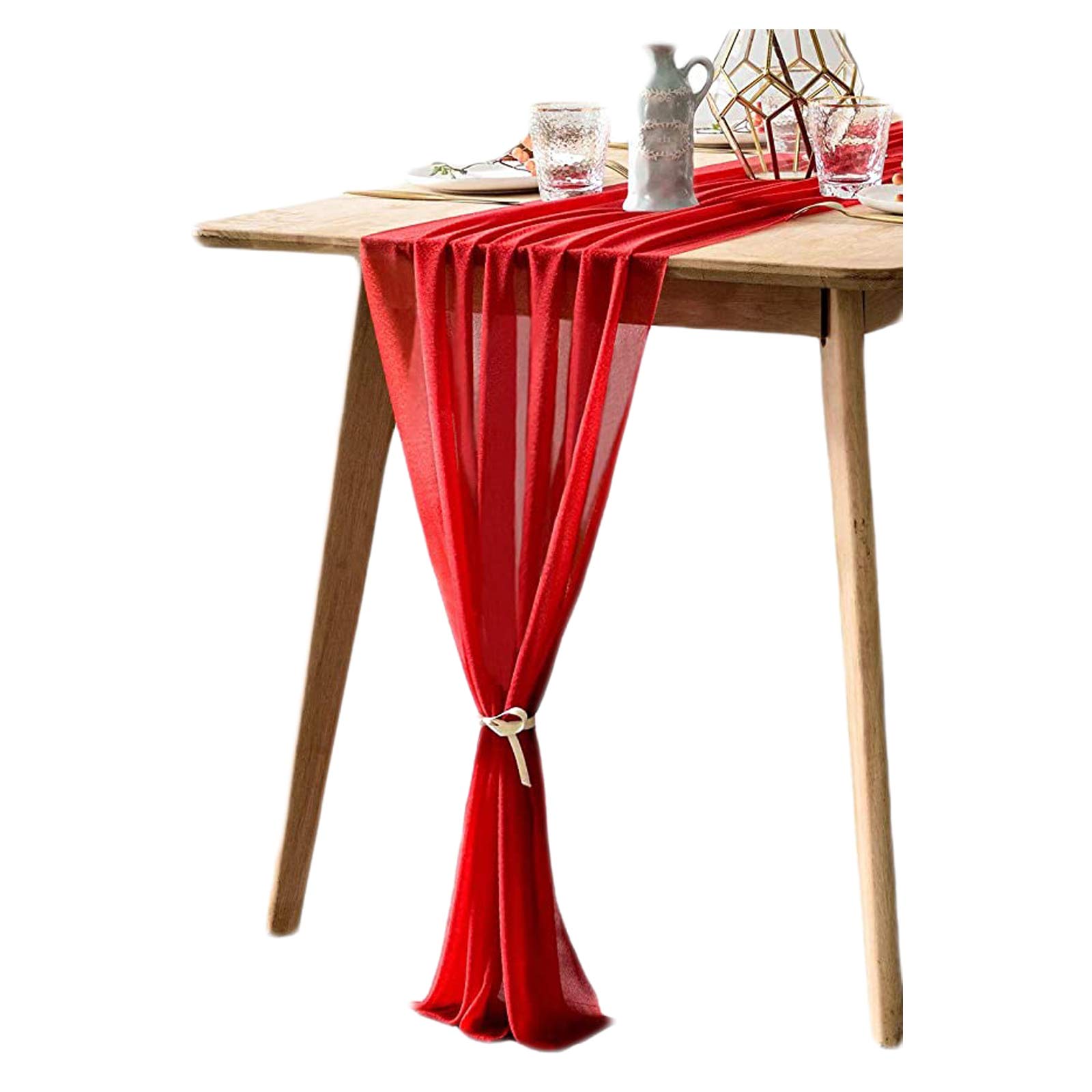 B-HOT Chiffon Table Runner Sheer Weddings Bridal Baby Shower Outdoor Party Decor Table Cloth Red, 70 X 300 cm