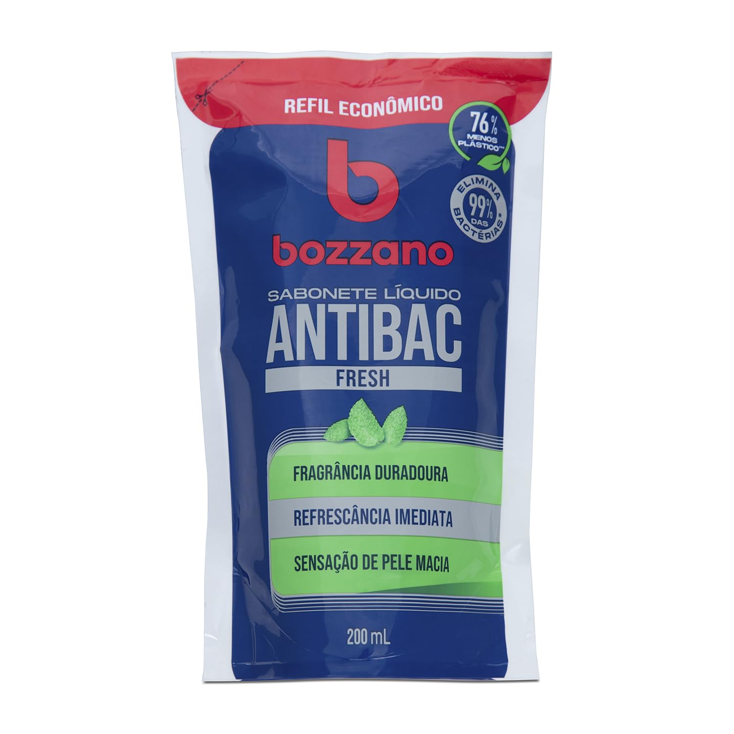 Detalhe da embalagem do Sabonete Líquido Bozzano Antibac Fresh Refil 200ml