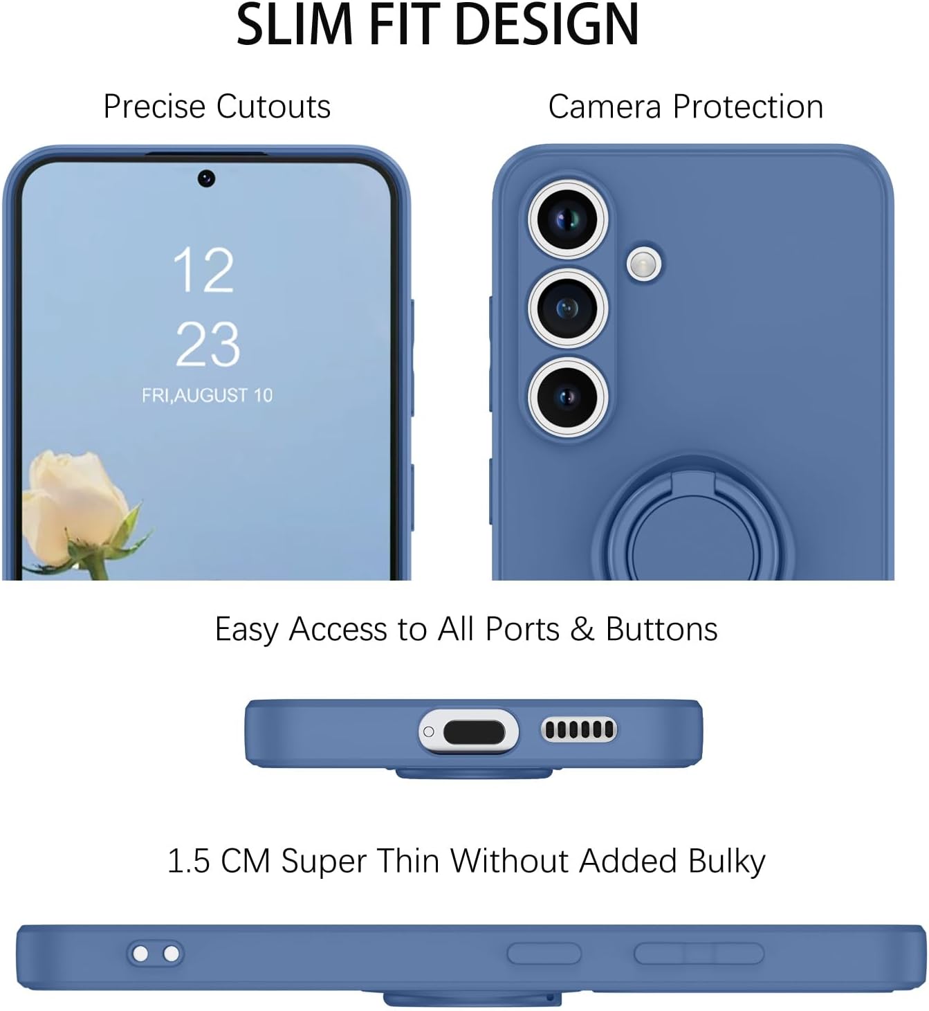 YINLAI for Samsung Galaxy S25 Case Liquid Silicone with Ring Holder Stand Slim Soft Rubber Cover Shockproof Protective Phone Case for Samsung Galaxy S25 5G 6.2 Inch, Blue - Image 8