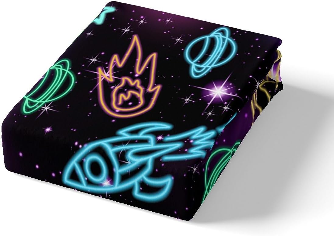 Manfei Galaxy Sky Duvet Cover Set Toddler,Tie Dyed Glitter Sky Comforter Cover 2pcs for Boys Teens,Outer Space Planet Quilt Cover,1 Pillowcase(No Comforter),Cartoon Neon Rocket Astronauts Quilt Cover