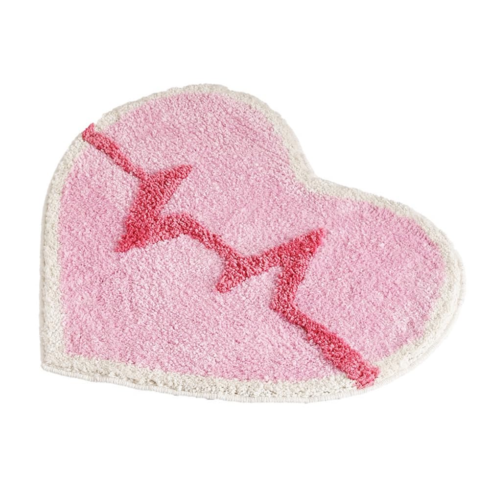 LIKETN Valentine's Day Heart Shaped Rug Water Absorbent Non Slip Bathroom Rugs Soft Shaggy Love Bath Shower Mats Thick Plush Washable Indoor Doormat