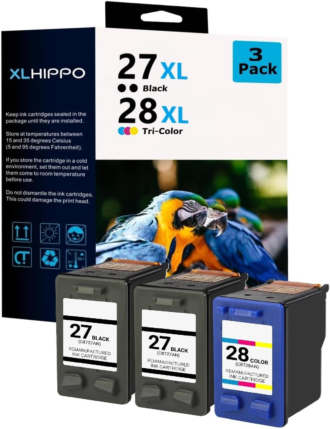 Remanufactured HP 27 and HP 28 Ink Cartridges Replacement for HP 27 & 28 Ink Cartridges for HP Deskjet 3845 3650 PSC 1310 1315 2200 2171 OfficeJet 5610 5608 | 2* 27 Black C8727AN, 1* 28 Color C8728AN