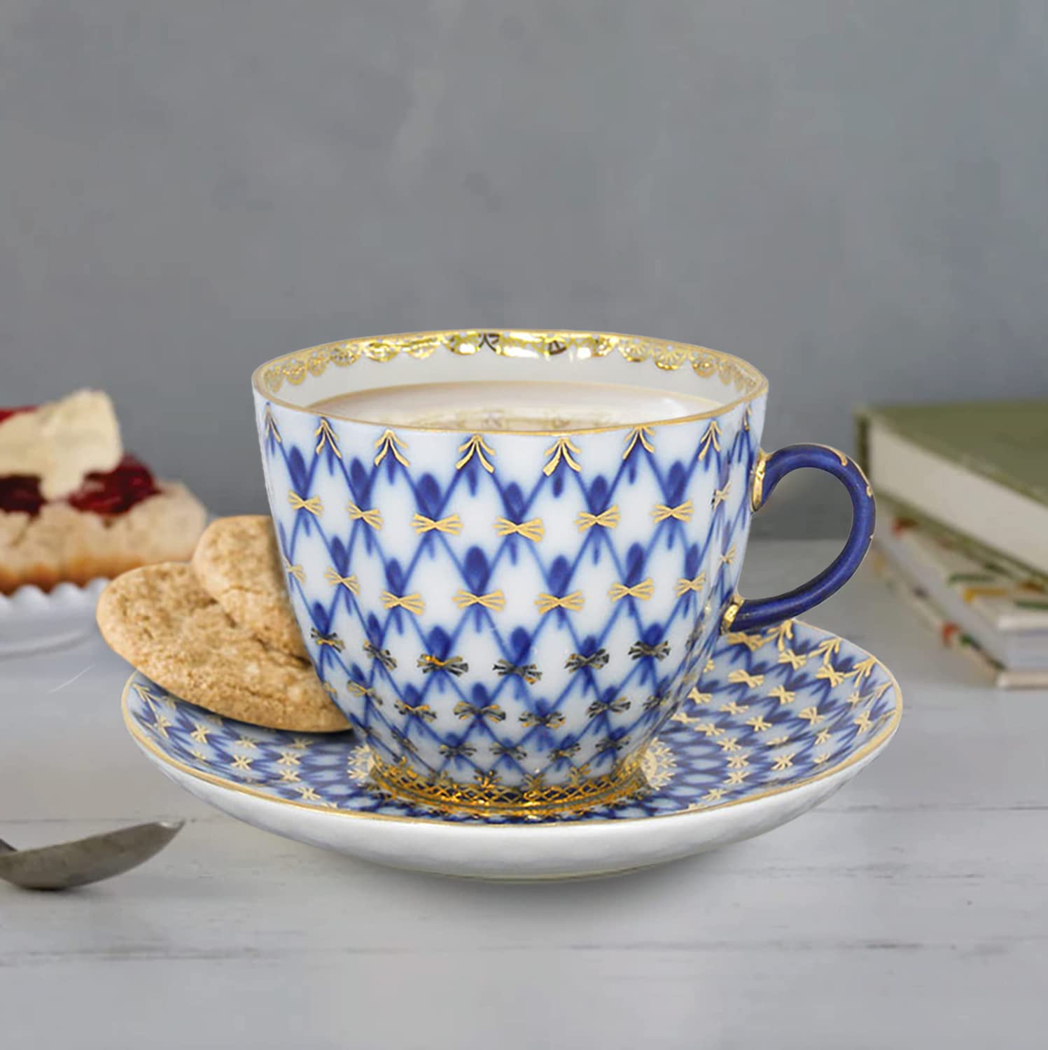 Amazon | Lomonosov 磁器コバルトネット コーヒーカップと