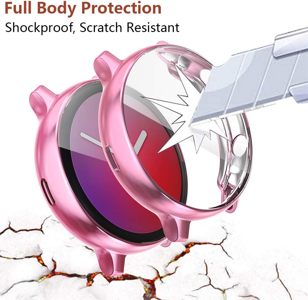 Seltureone (3 Pack) Compatible for Samsung Galaxy Watch Active 2 Case 40mm (2019), Heavy-Duty Overall Full Body Protective TPU Anti-Scratch Cover for Active2 40mm (Clear,Gray,Pink)