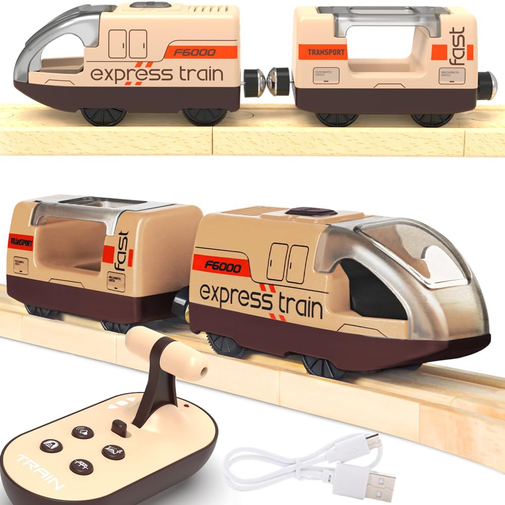 TOPLIVING Remote Control Locomotive Train for Wooden Tracks, Battery Operated Train, Motorized Trains Toy for Toddlers Train Set, Powerful Engine Train Vehicle Fits All Major Brands Railway System โ image 1