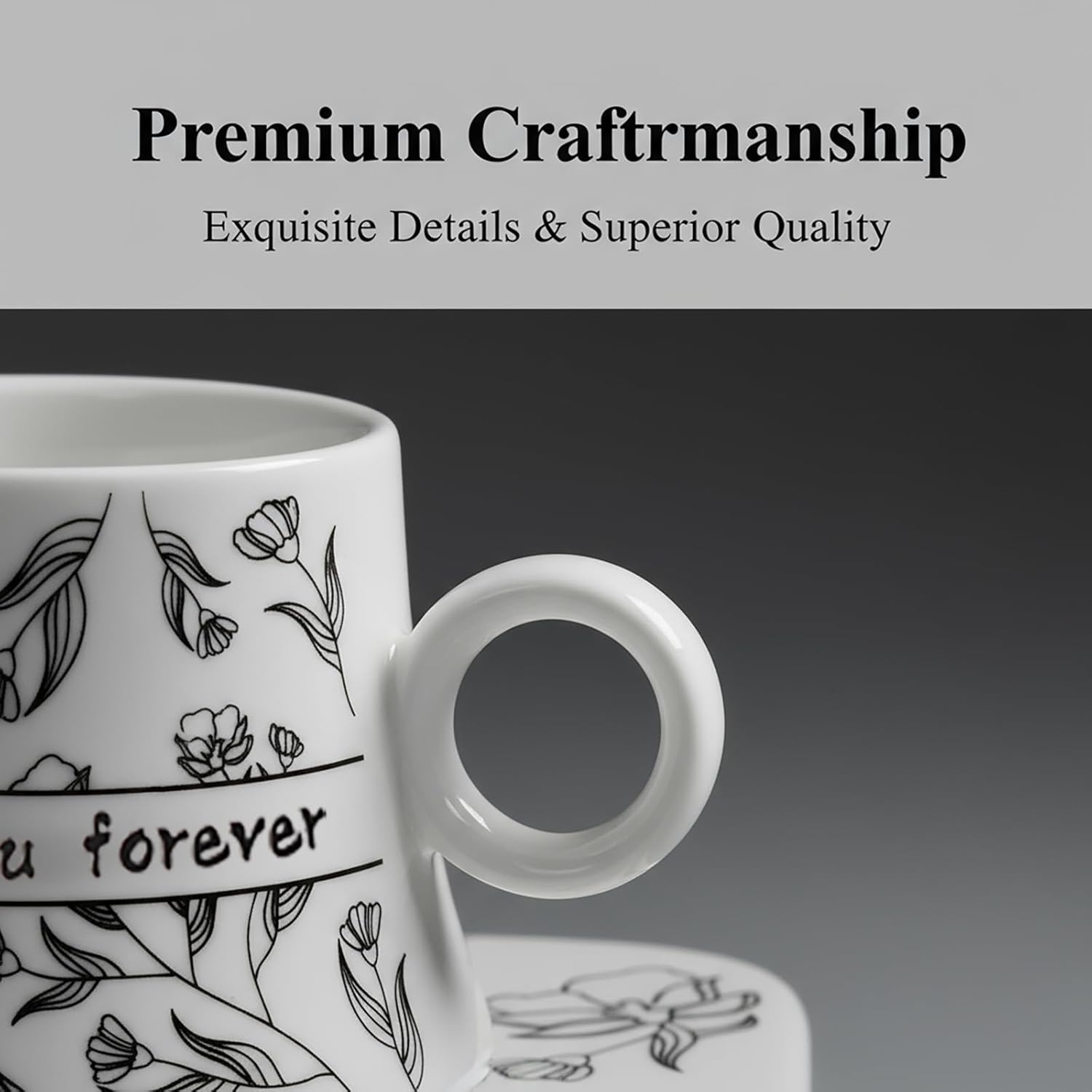 Espresso Cup Set, Small Coffee Cups with Saucers and spoon(12-piece), 6.1oz Porcelain with Black Pattern Espresso Cup, Perfect for Tea, Turkish, Greek, and Arabic Coffee, White