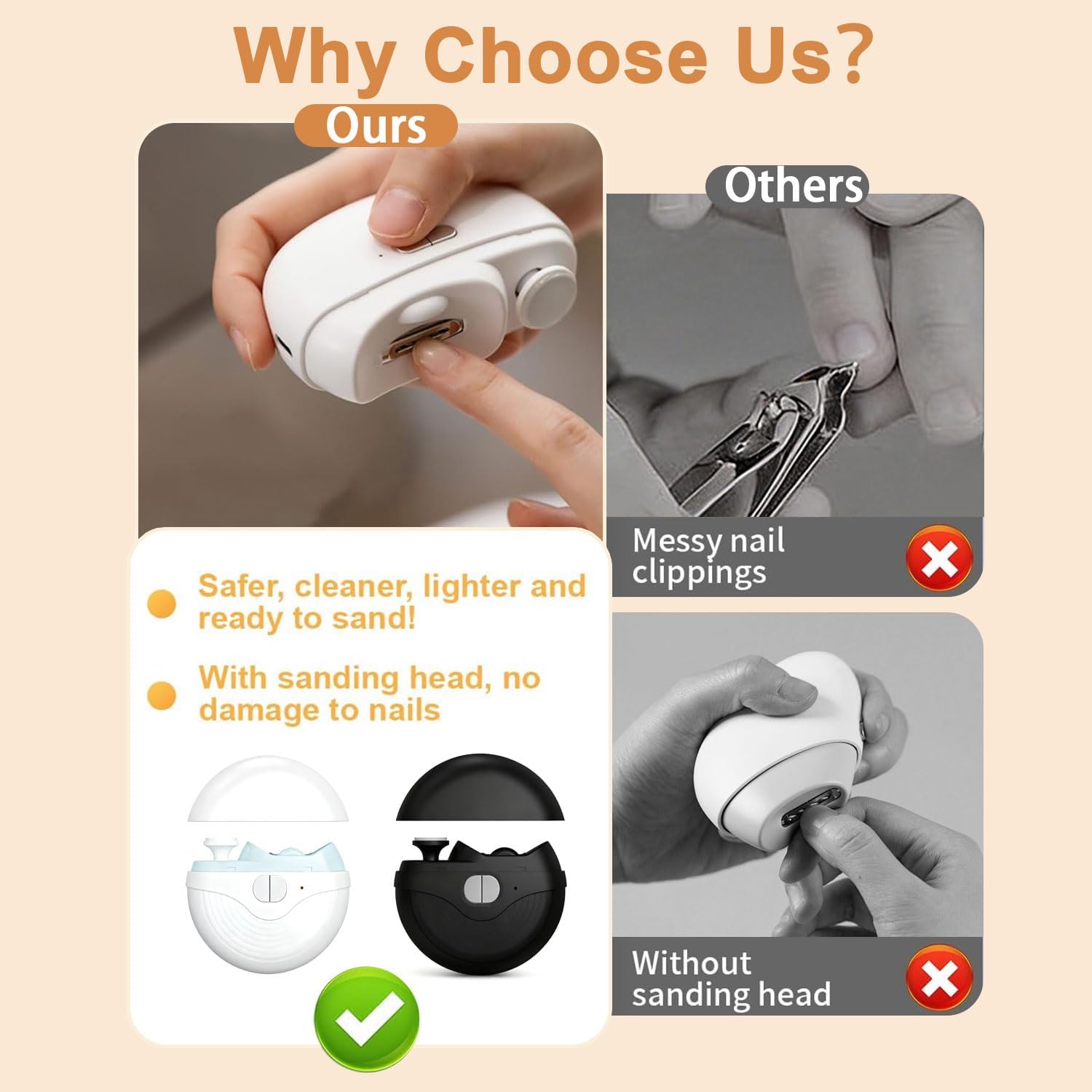 Electric Nail Clipper, Electric Nail Clippers for Seniors & Adults, 3 Speed Settings Baby Automatic Nail Clipper with LED Light & Nail Scraps Storage, 2-in-1 Electric Nail Trimmer (White)