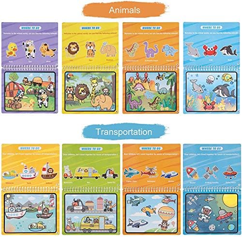 Kesote 4Pcs Water Color Drawing Book, Water Coloring Book Doodle Booklets with 4 Magic Refillable Pens Painting Board Coloring Pad Learning Toys for Kids Children