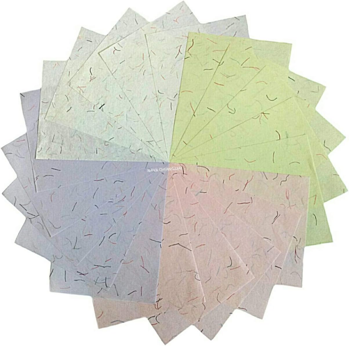 NAVA CHIANGMAIThin Standard Color of Mulberry Paper Sheets Paper Decorative DIY Craft Scrapbook Wedding Decorative Mulberry Paper Art Tissue Japan (Fancy Paper with Threads)