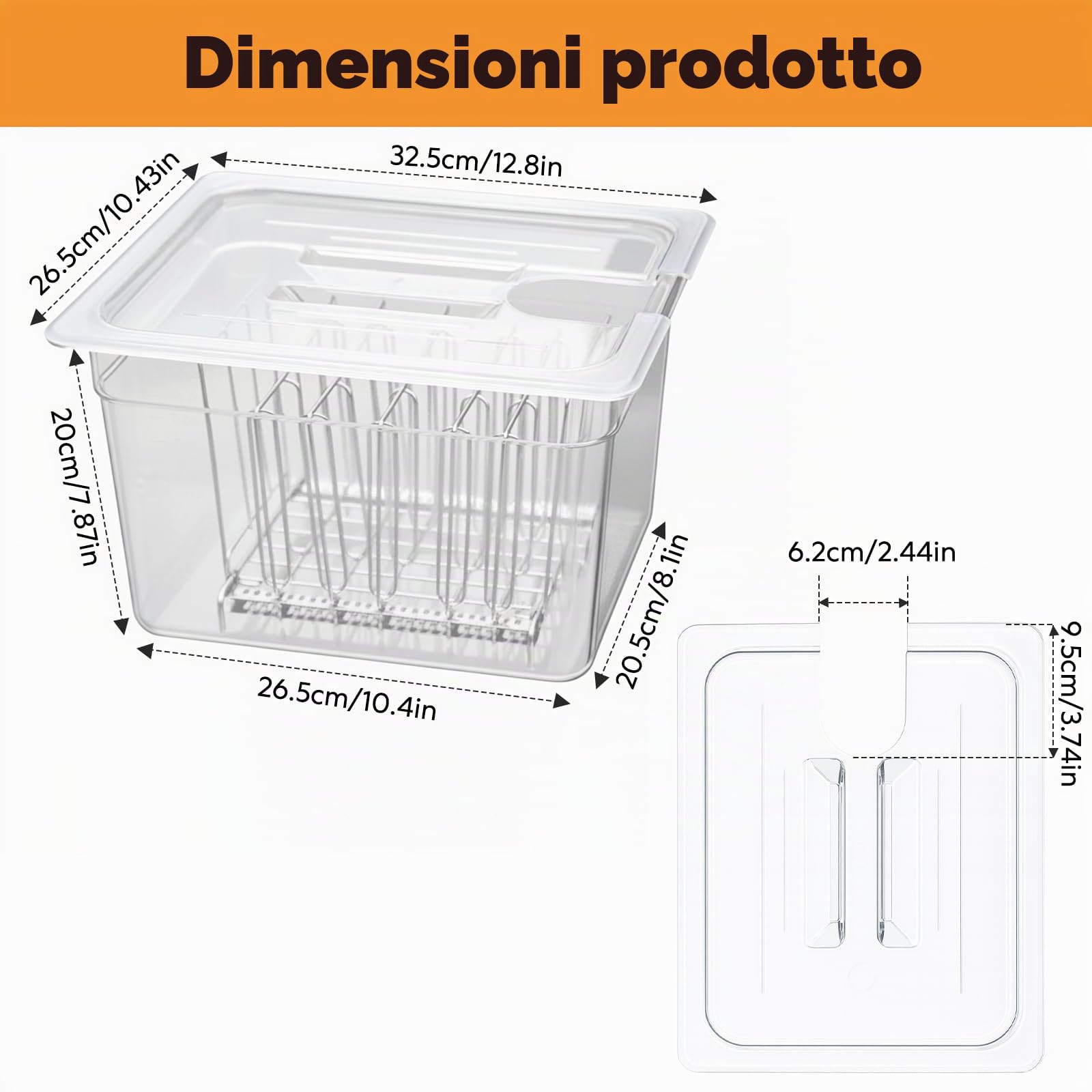 Sous Vide Contenitore 11L con coperchio e rack trasparente multifunzionale senza BPA