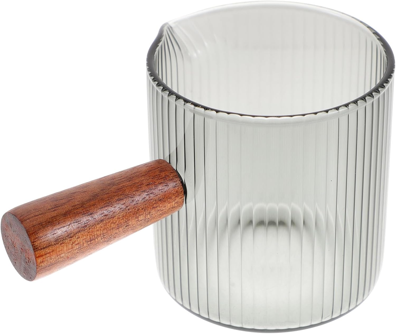 Mini Glass Milk Dispenser Pitcher with Wooden Handle 90ml Measuring Cup for Serving Hot Contents for Western Restaurant and Coffee Cream
