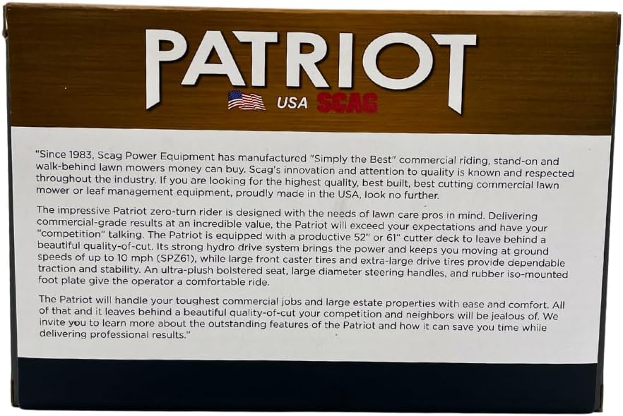First Gear Scag Patriot Zero Turn Lawn Mower Diecast Replica, 1:16 Scale, Metal, Detailed Replica, Ages 14 and Up