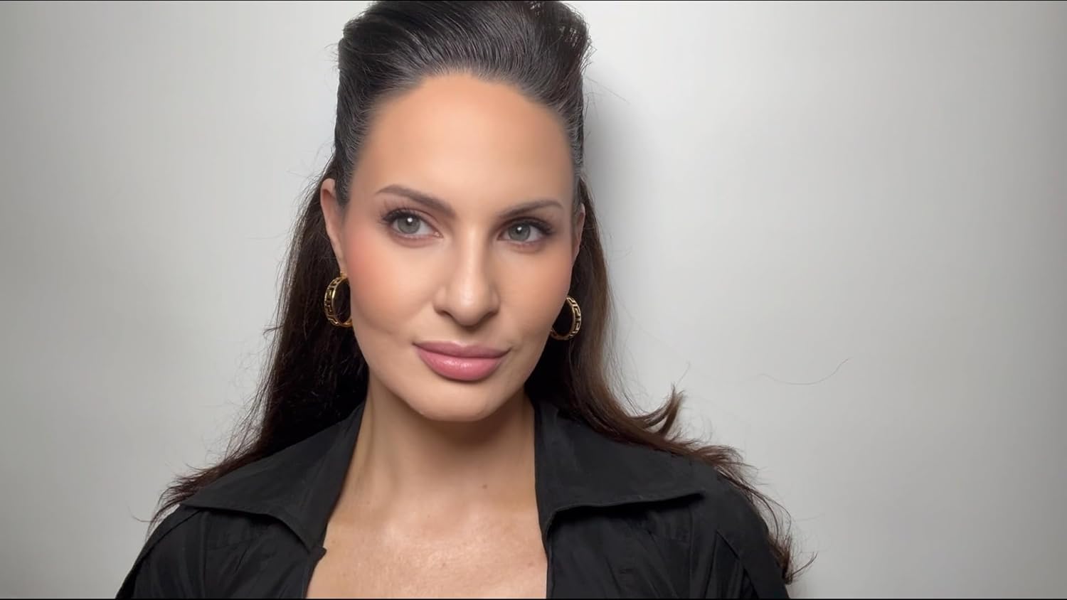 1.25 Inch Greek Key Hollow Cut Out Yellow Gold Plated Hoop Earrings - Image 4