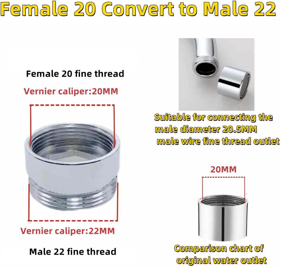 Faucet Adapter, Sink Hose Attachment for Faucet ，Extension Faucet Suitable for Connecting Sink Kitchen Bathroom Garden Faucet (female 13/16"-27T transform male 55/64"-27T)
