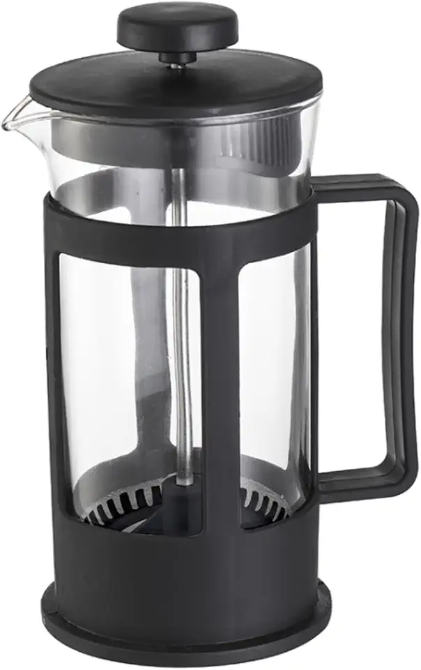 Prensa Francesa de Vidro e Plástico, Cafeteira Manual com Filtro de Aço Inoxidável, Preta, 350 ml
