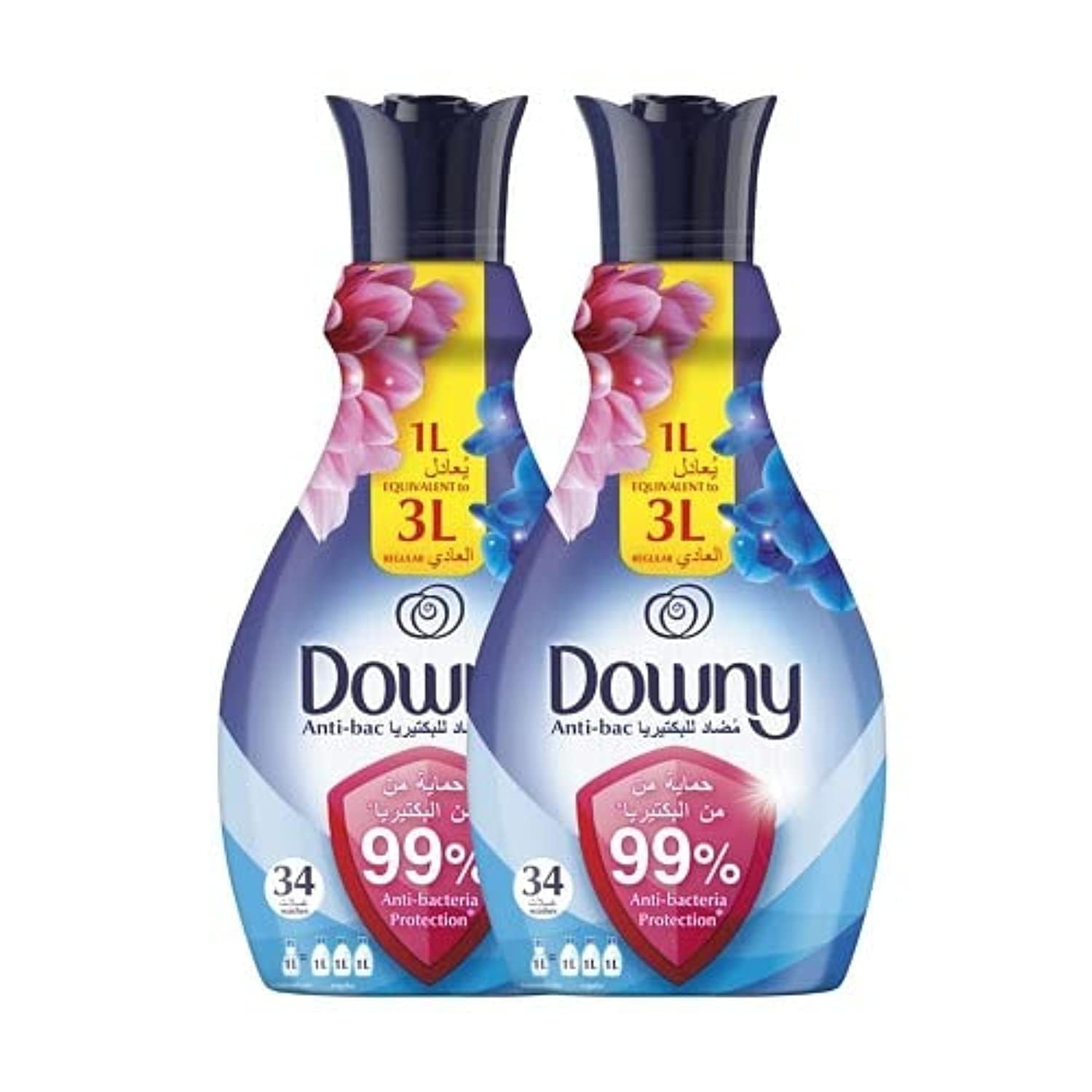 Downy Concentrate Fabric Softener Antibacterial, 1.38 L, Pack of 2