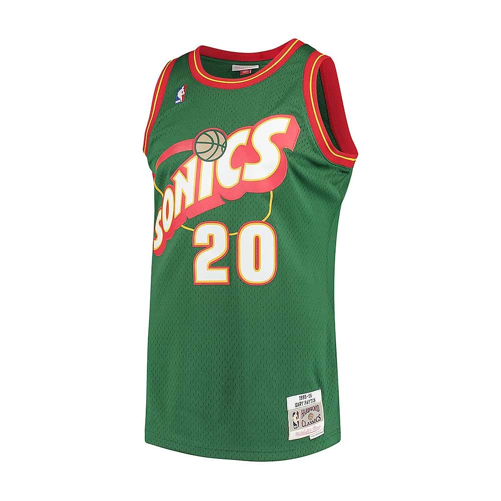 Mitchell & Ness - Maglia NBA Gary Payton Seattle Supersonics 1995-96 Hardwood Classic Swingman, colore: Verde, multicolore, M