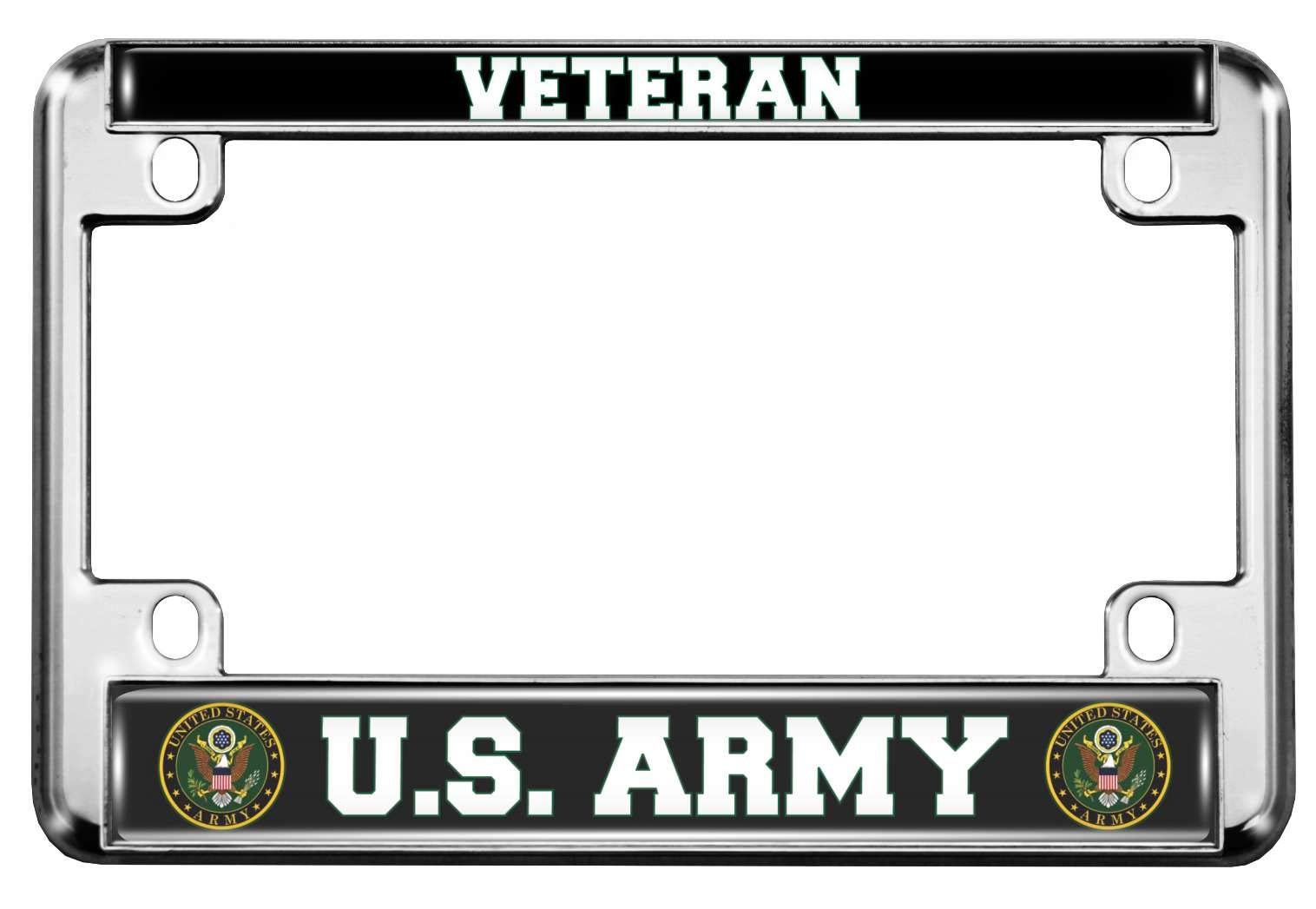 [Officially Licensed Product] - Motorcycle Metal License Plate Frame with U.S. Army Veteran Design - Chrome