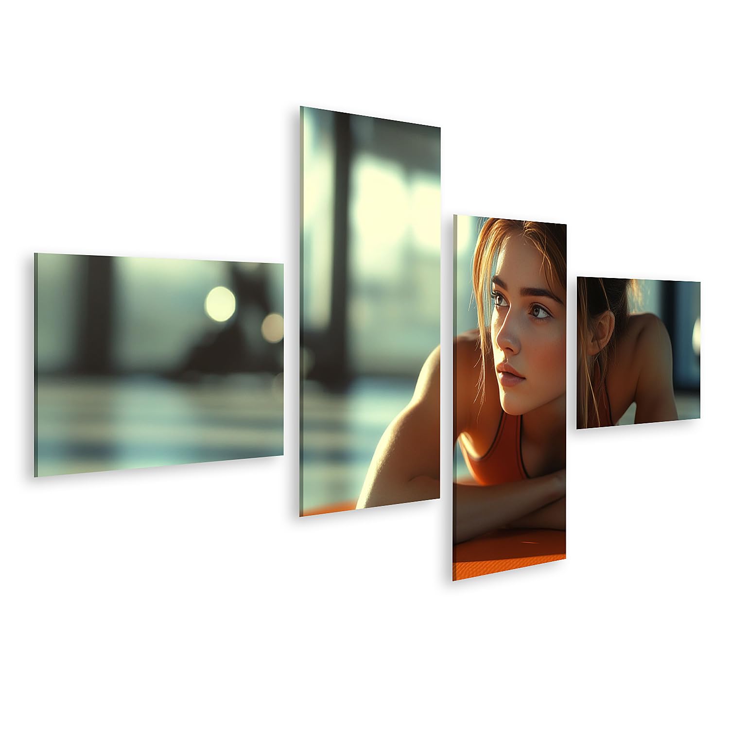 islandburner Prime Immagine su tela Giovane donna rilassata dopo l'allenamento al sole della sera per soggiorno appassionati di fitness palestra Immagini murali poster