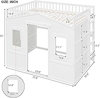 Vista 29 de Cama tipo loft de techo de casa de tamaño matrimonial con escalera, marco de cama de madera que ahorra espacio con barandilla y ventana