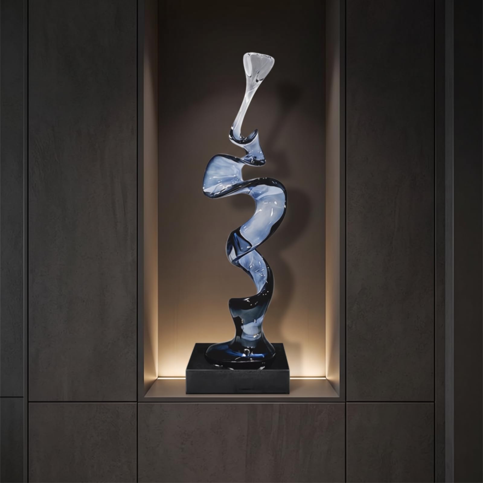 Milageto Escultura Geométrica Estatua | Transparente, Minimalista, Escultura Resina, para Recibidor, Negro
