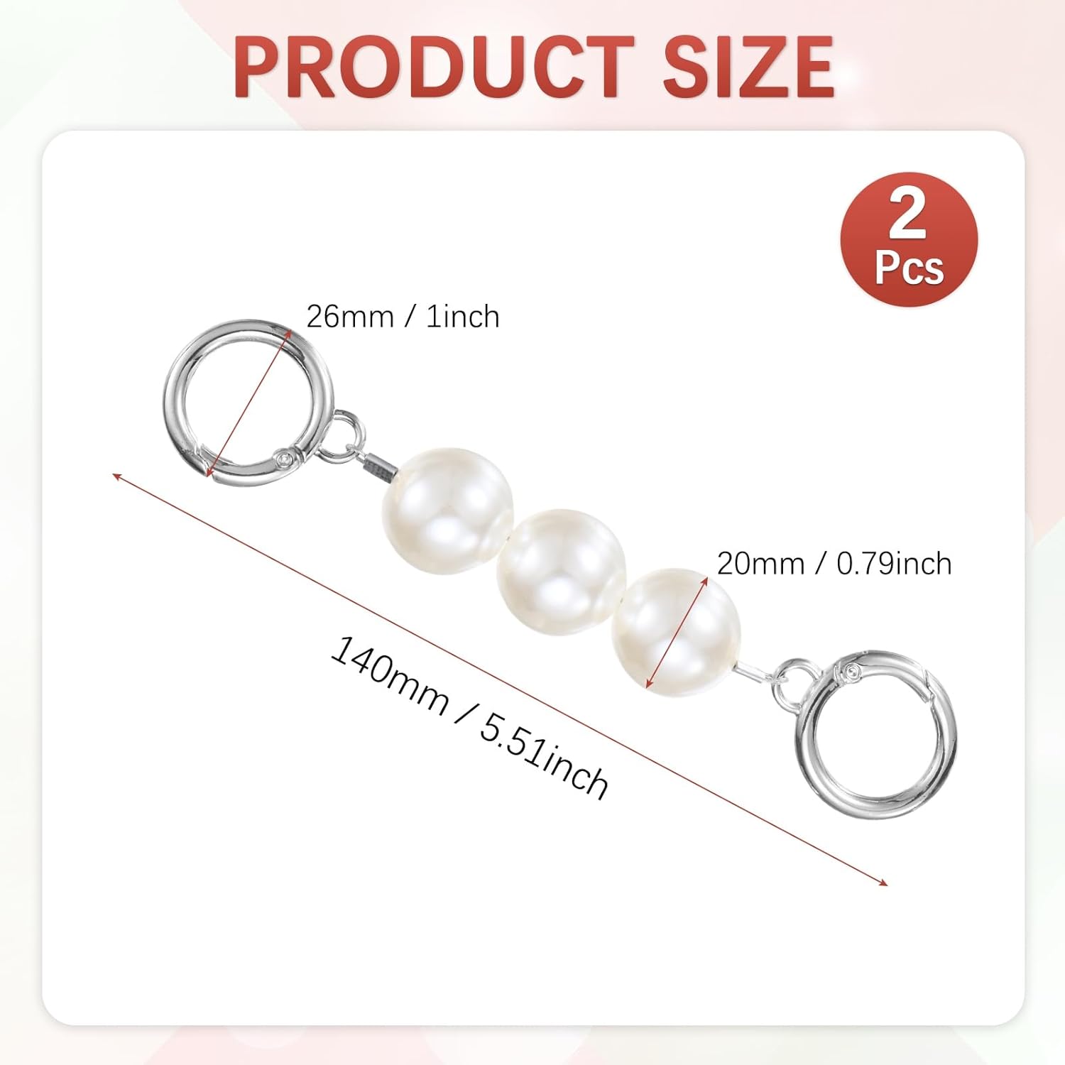 TIXIPEM 5.51IN Purse Extender Chain [2PCS] - Pearl Bag Short Chain Replacement Use for Shoulder & Crossbody Bag & Handbag - [Silver Tone] Beaded Purse Strap Extender - Image 3