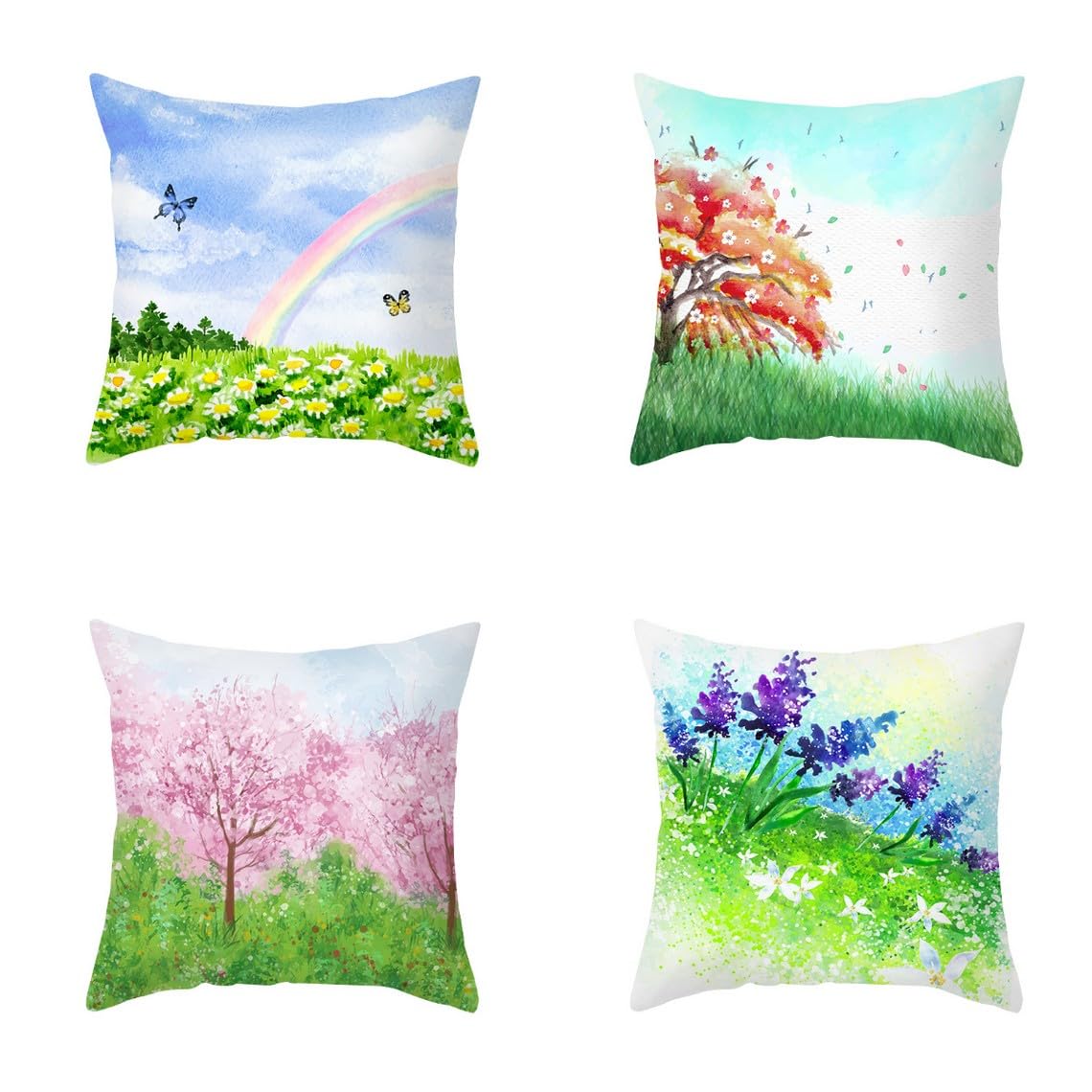 Chenlane Silk Pillow Cover Standard Sofa Cushion Covers With Zipper Closure Flower, Couch Patio Set Premium Thickened Fabric 50x50 cm, 4Pcs