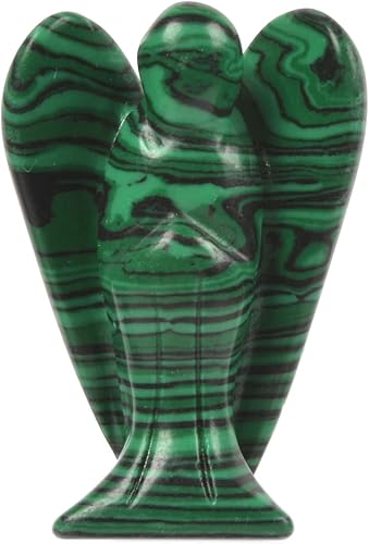 Justinstones Piedra preciosa sintética tallada de malaquita, ángel de la paz, estatua de guardián de bolsillo de 1.5 pulgadas