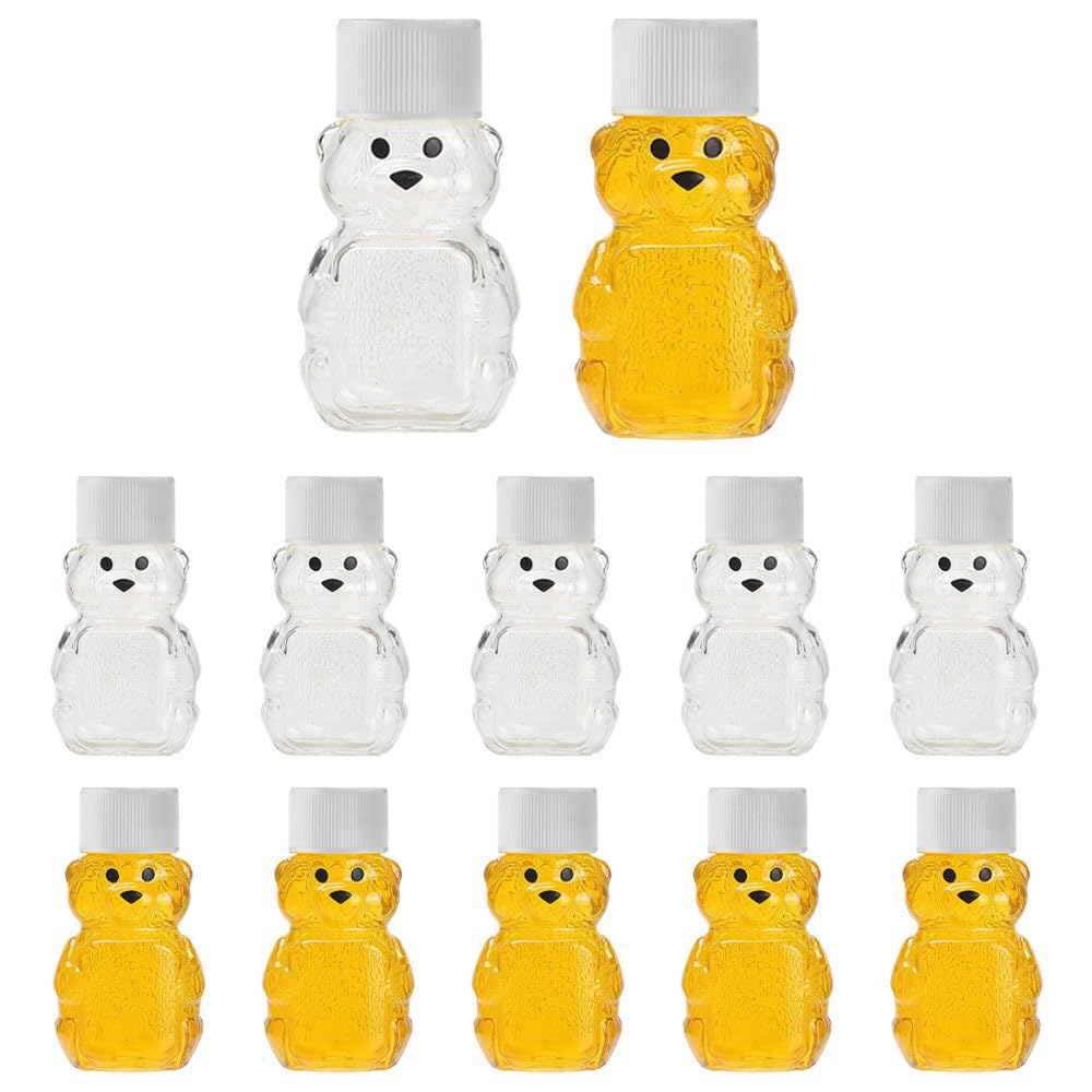 DDRAUY 12 Sets 2oz Honey Bottles,Plastic Mini Honey Jars Party Favors,Bear Shape Clear Empty Honey Jar with Screw Lid for Storing and Dispensing (White)