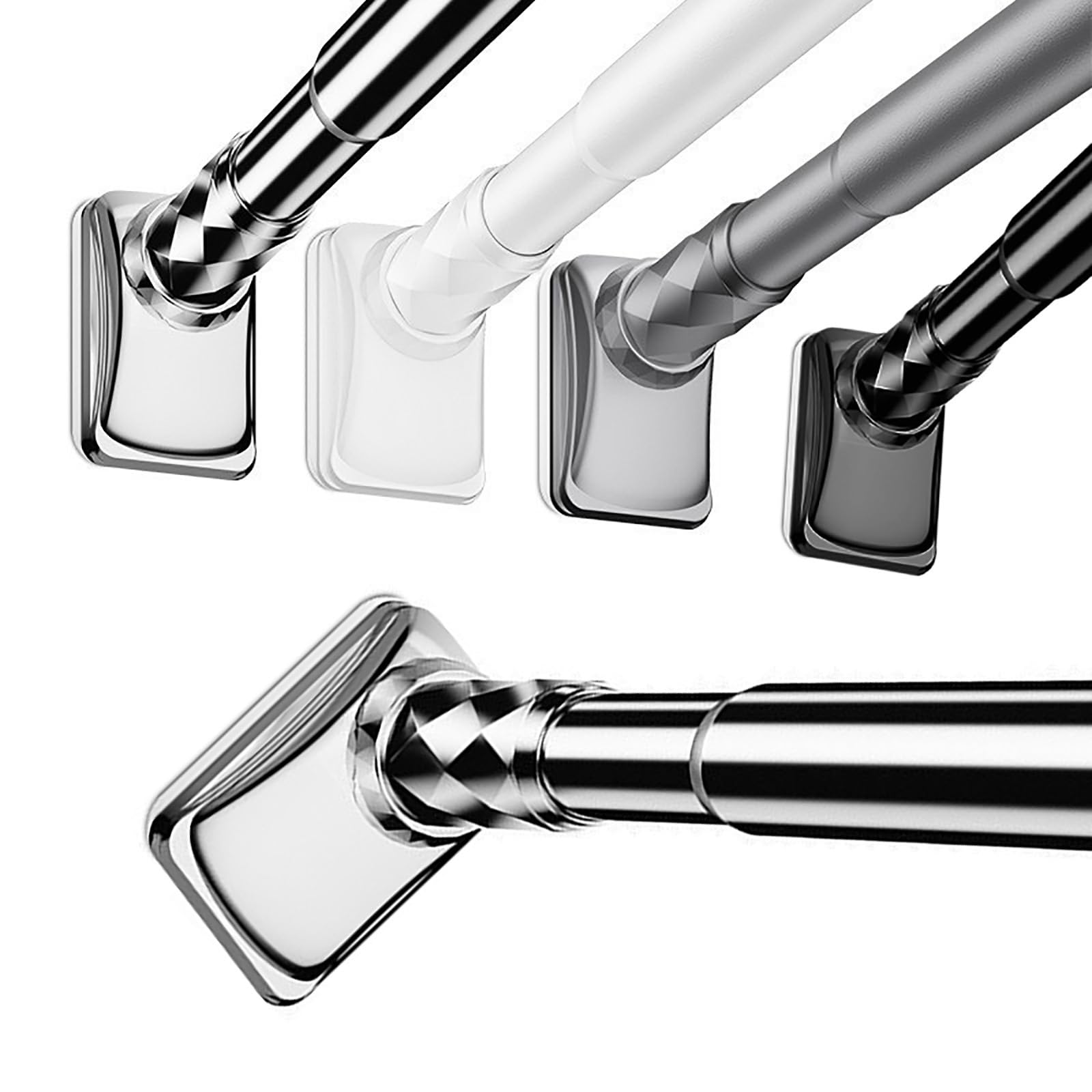 GLDYTVF Adjustable Stainless Steel Shower Curtain Rod No Drill Self-Locking Pressure Mount 110-190cm (44-74in) for Bathroom Toilet Wardrobe Kitchen Easy Installation