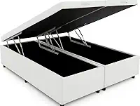 Cama Box Baú Queen Bipartido 79, Blindado, Pistão á Gás, Pés de Madeira (Corino, Branco)