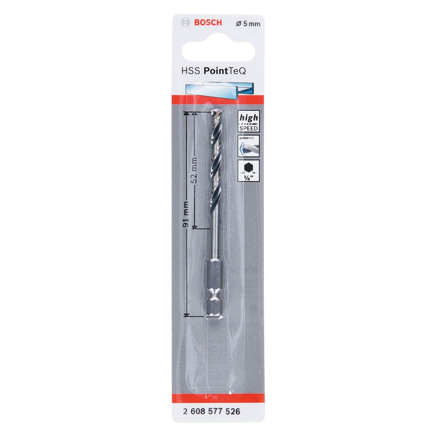 Bosch Multicolor Professional Pointteq Hex Drill Bit (For Metal, Ø: 5.0 Mm, Total Length: 91 Mm, ¼’’ Hex Shank, Accessory For Impact Drivers And Drill Drivers)
