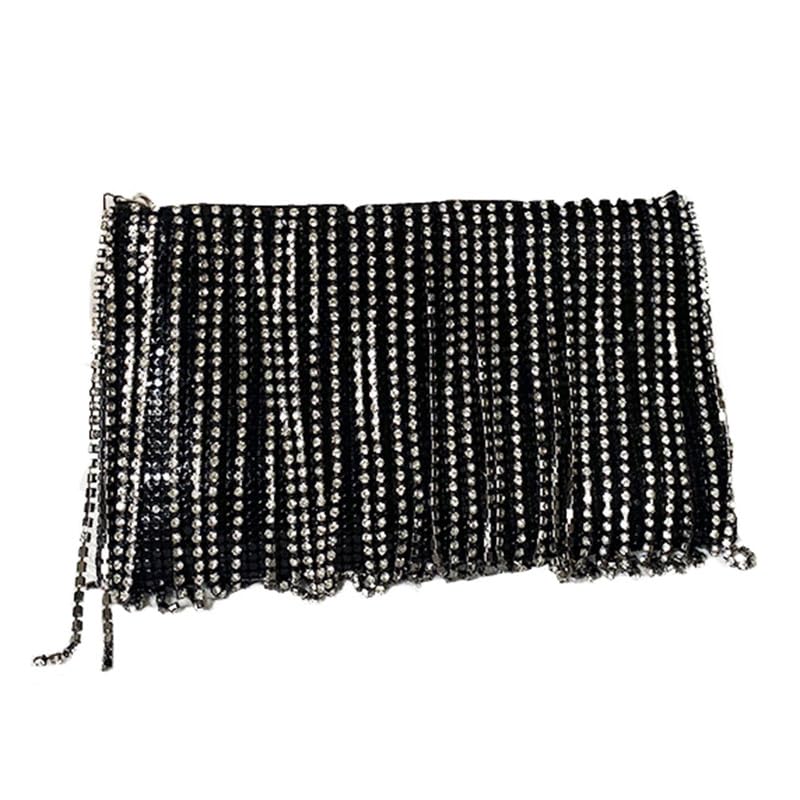 Pochette de soirée haut de gamme ornée de paillettes et glands d'argent pour dames