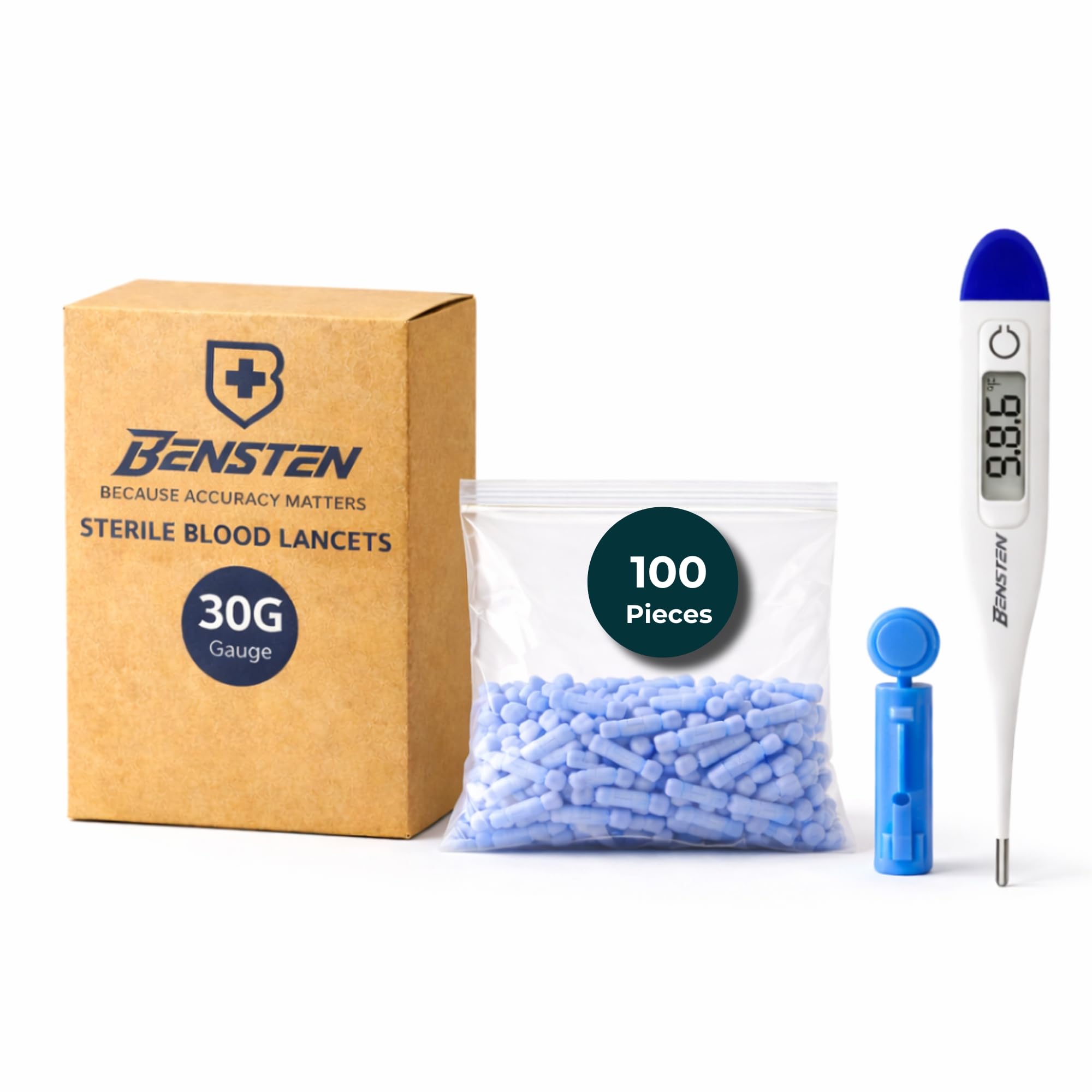 30G Sterile Blood Lancets (100 Count) with Digital Thermometer | Universal Compatible | Disposable Single Use | For Glucometer & Diabetes Testing-image-13