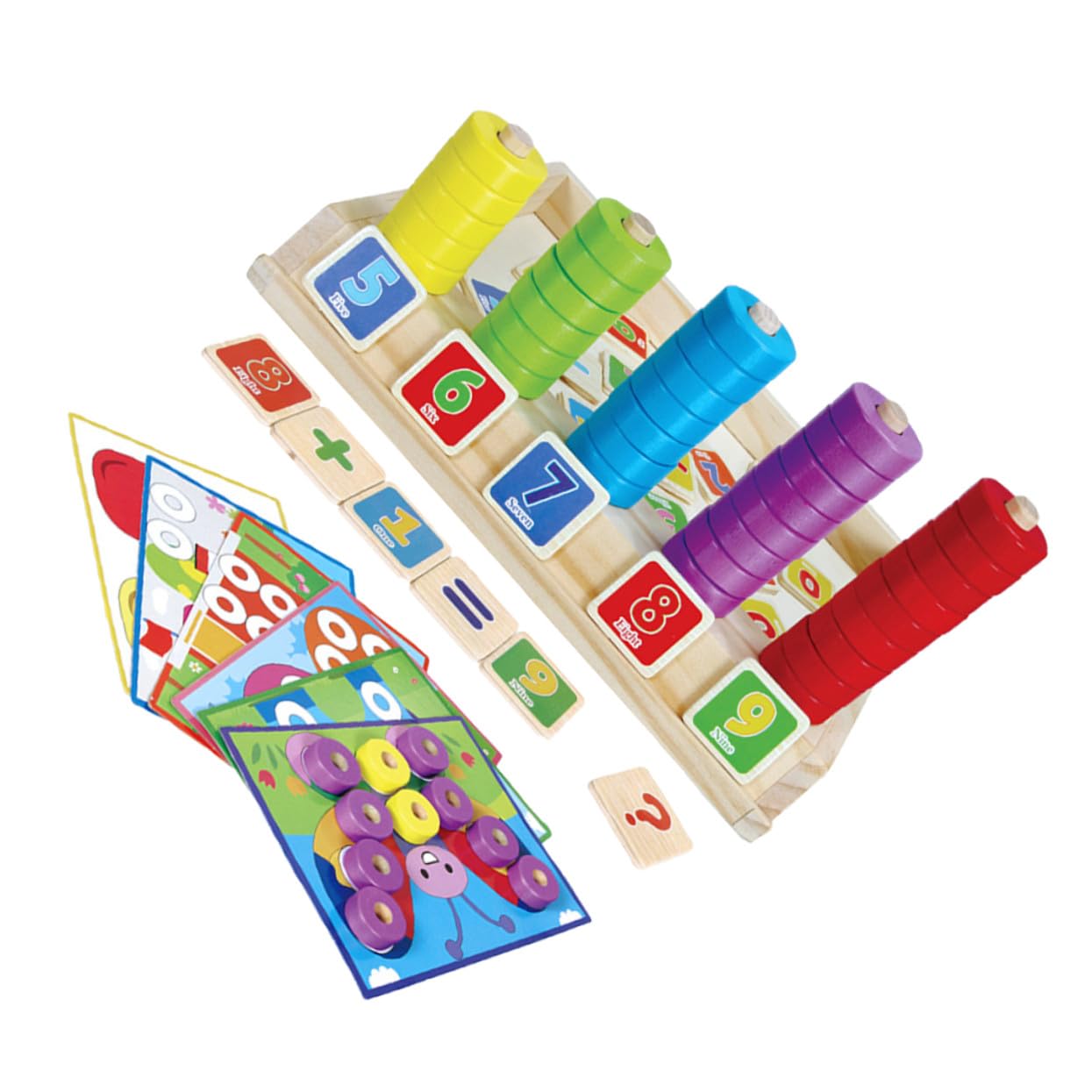 FRCOLOR Caja de Bloques de Construcción de Madera Montessori para Juguete Educativo Multifuncional de Matemáticas Rompecabezas y Cubos de Aprendizaje Seguro y Didáctico para Niñas y