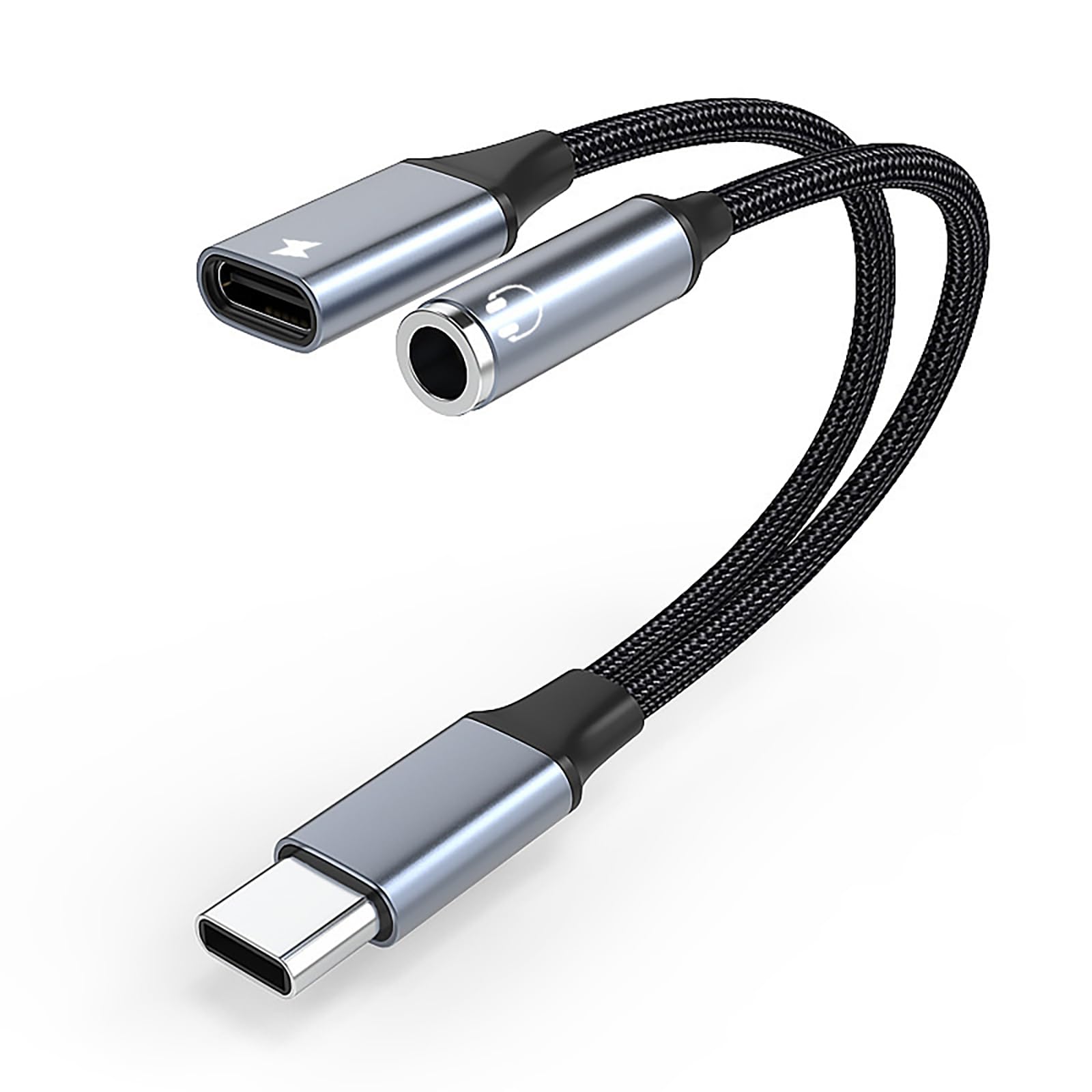 Adaptador de auriculares USB-C a 3.5 mm, carga rápida 2 en 1 y dongle de audio, color gris