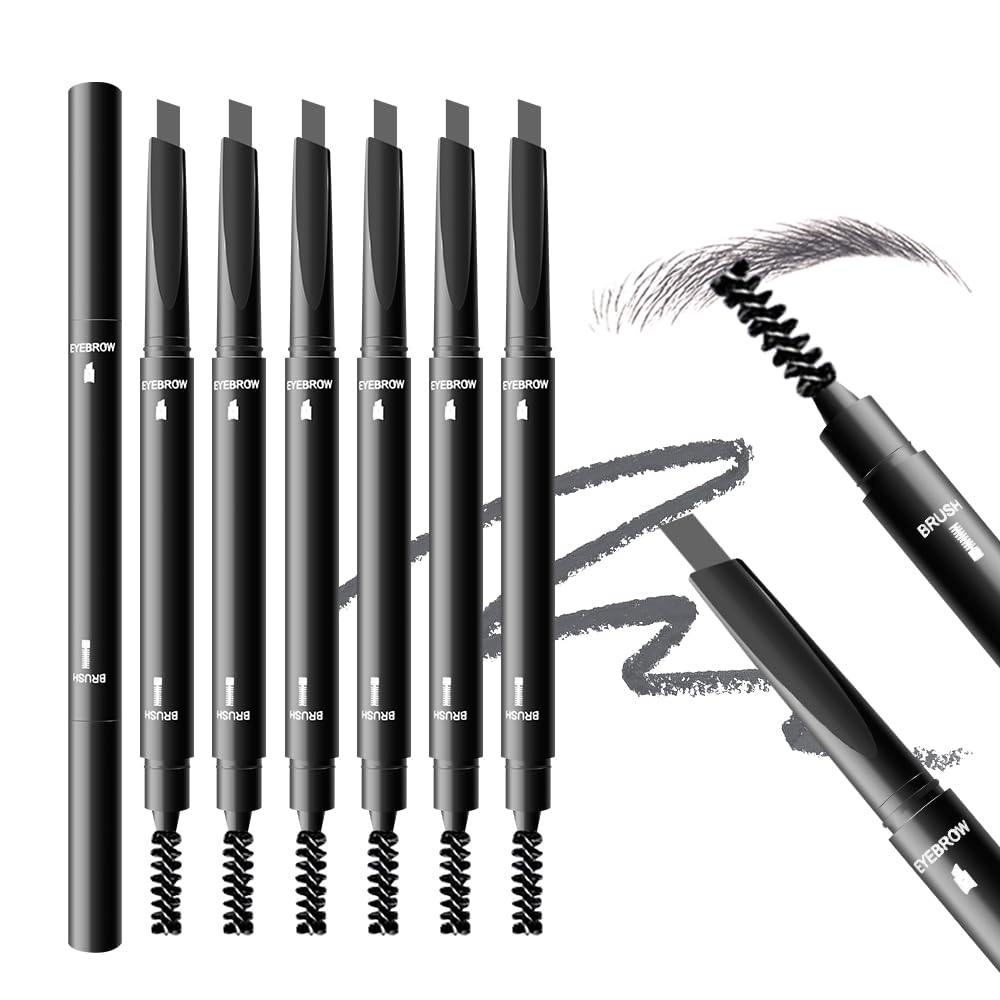 AMY’S DIARY 7pcs Gray Eyebrow Pencil Retractable Definer, Dual-Sided Brow Brush, Fine Tip, Long Lasting Waterproof and Sweat-Proof, Beginner Makeup Brow Pencil (7pcs gray)