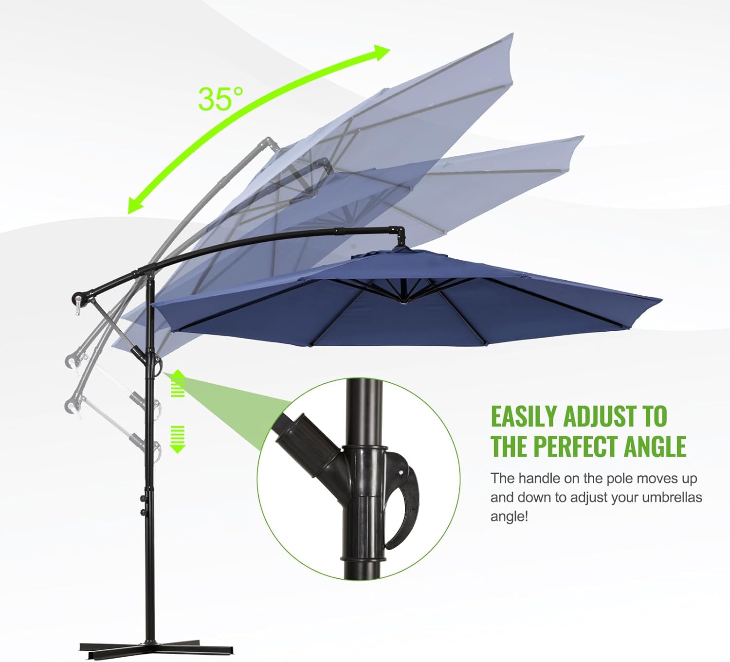 Backyard Expressions 10FT Cantilever Patio Umbrella – Outdoor Offset Hanging Umbrella with Smooth Crank, Tilt Adjustment & UV Protection – Heavy-Duty Steel Frame (Base Not Included) - Image 7