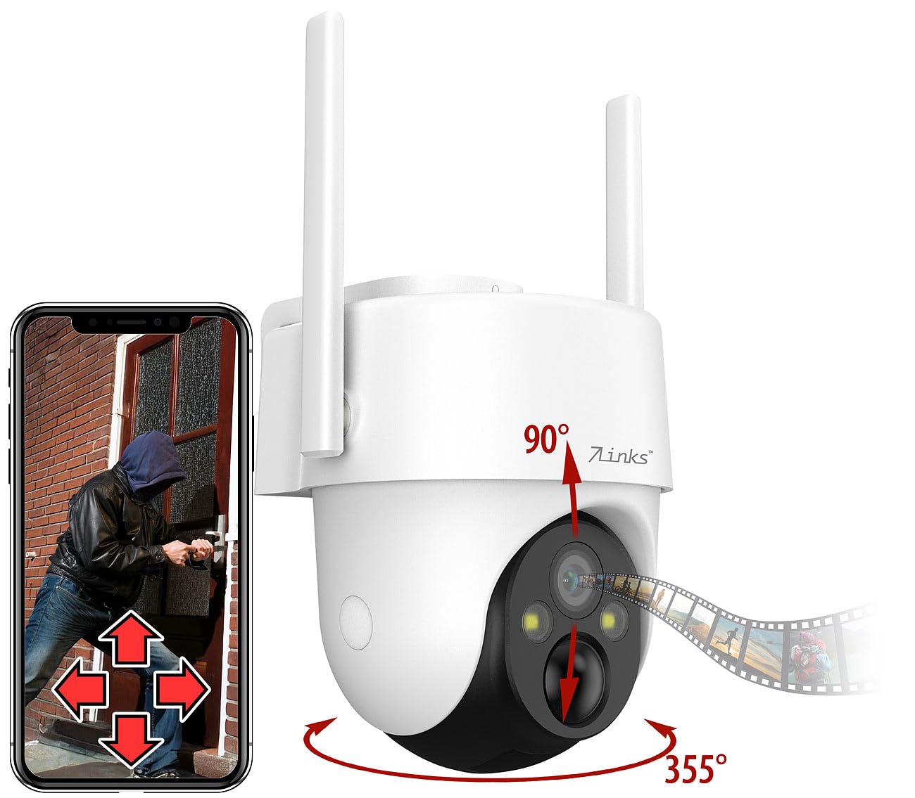 7links Telecamera di Sorveglianza 4G LTE da Esterno con Batteria, 2K, Pan Tilt, IP65, Audio Bidirezionale, Bianca