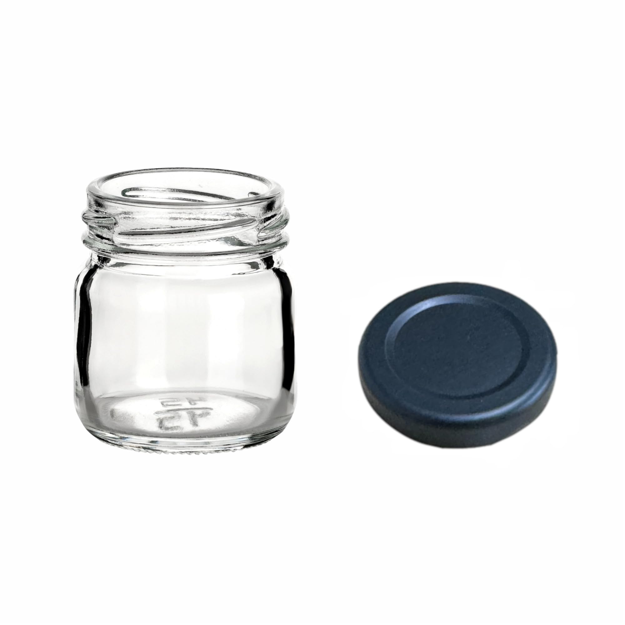 gouveo Set di 48 mini barattoli per conserve da 40 ml con tappo a vite nero opaco BS - Mini barattoli per la conservazione con tappo a vite TO 43 per marmellate e conserve (EGR040SZBS)