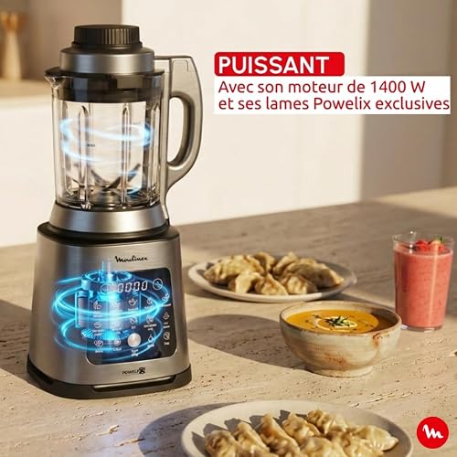 Moulinex Perfectmix Cook, Blender chauffant haute performance, 10 programmes auto, Recettes chaudes et froides, 1 400 W, panier vapeur, LM83SD10, 1400 W/INOX - 5