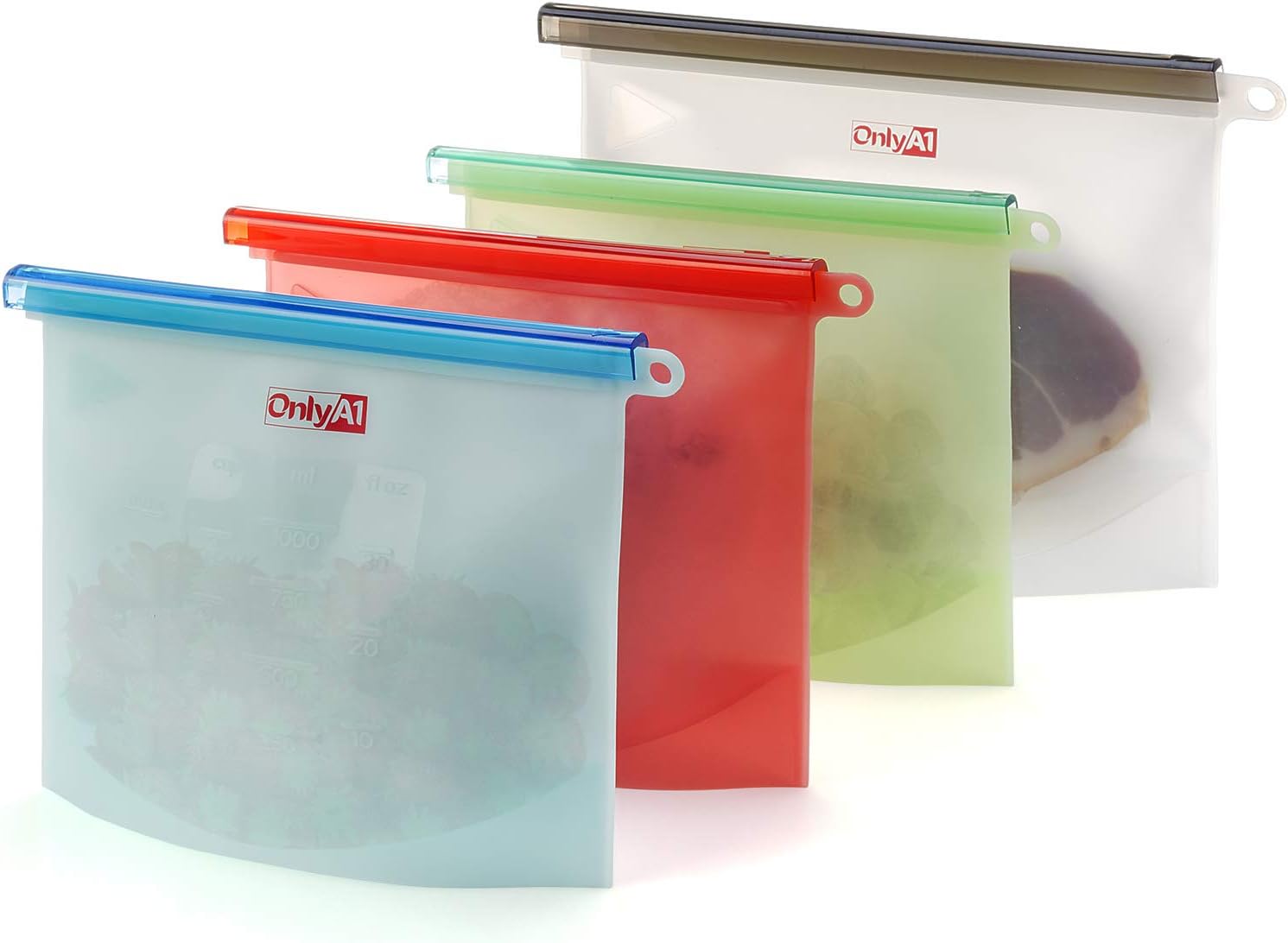 Reusable Food Storage Bags, Silicone Versatile Airtight Seal Preservation Cooking Container for Fruits Vegetables Meat (1500ml and 1000ml X3)