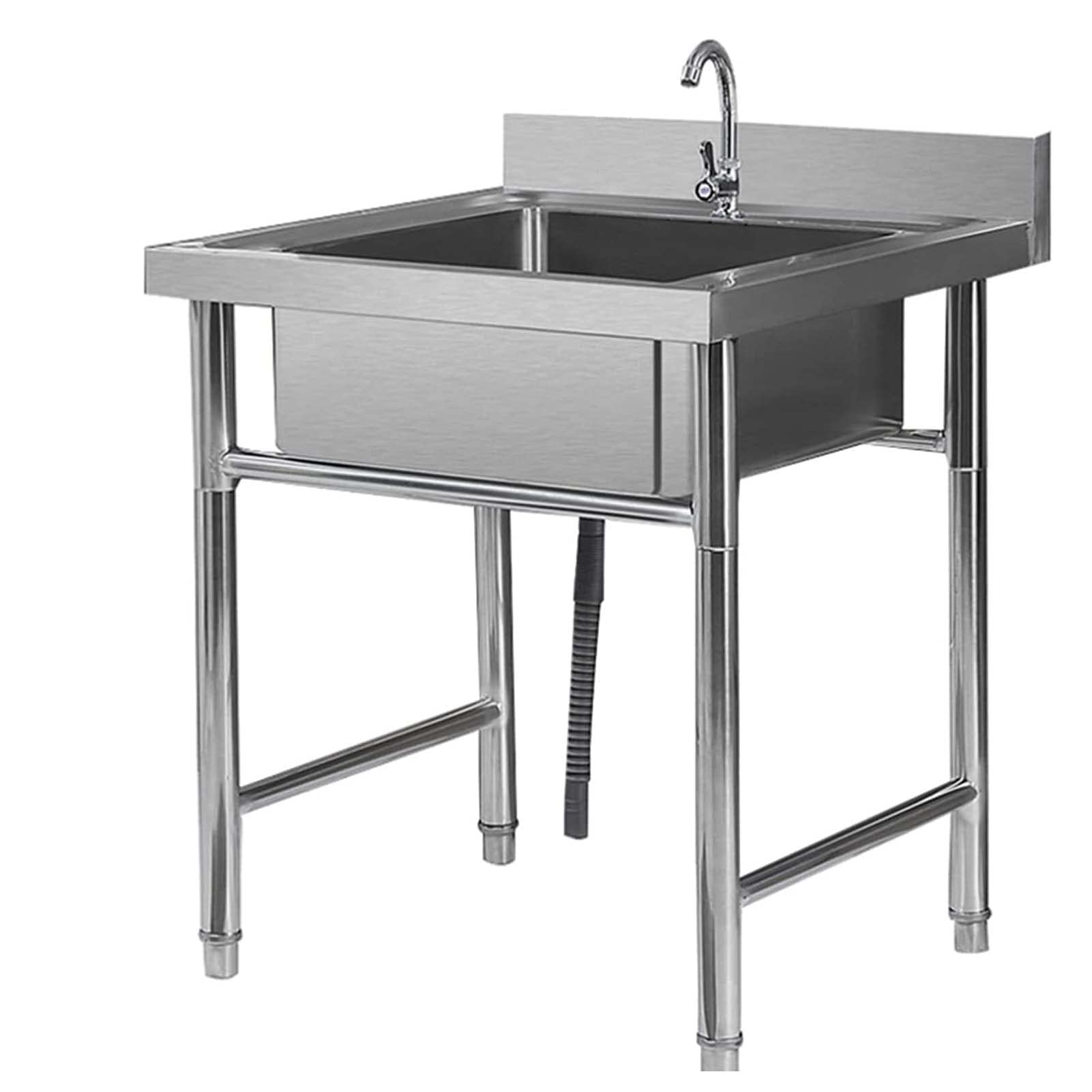 Évier cuisine inox épais 1mm cuve simple autoportante avec robinet et accessoires durables
