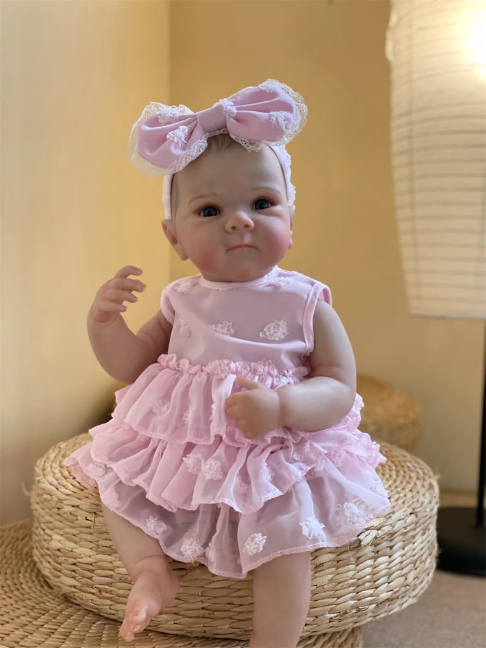 Reborn Baby Mädchen Lebensecht 48CM VollVinyl Körper,Reborn Puppen Realistische Neugeborene Mit Haaren Babypuppe mit Offenen Augen