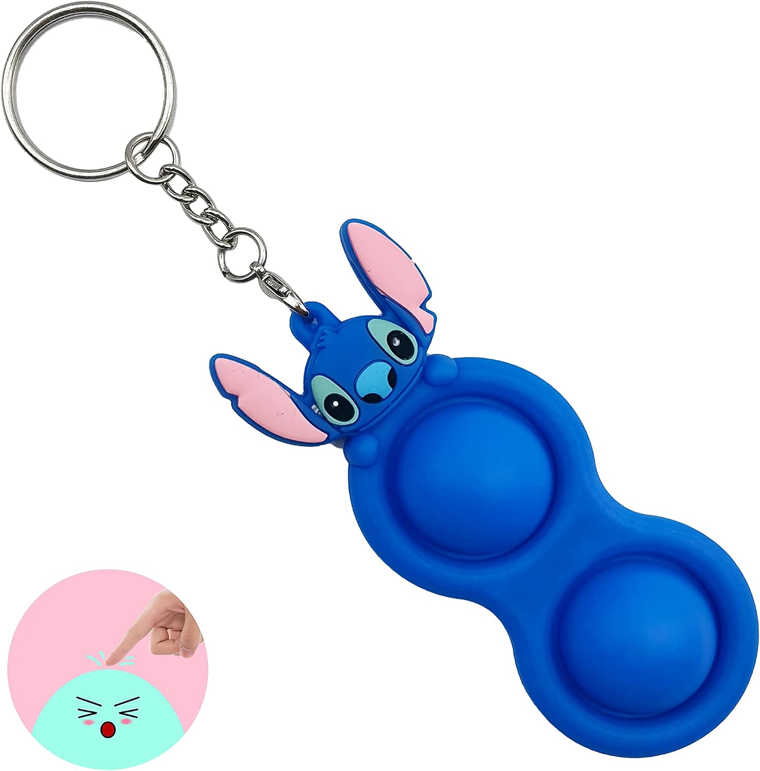 Cute Cartoon Fidget Toys, Fidget Keychain That Suitable for ADHD and Early Educational Toddler Baby, Mini Pop Dimple Digits Didgets for Girls and Kids (Blue)