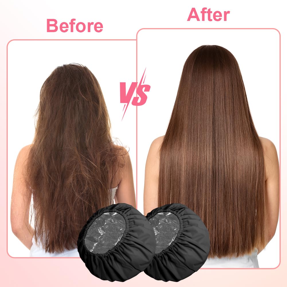 2 PCS Gorro Ducha Aislamiento térmico, Doble Gorro Tratamiento Cabello, Gorro de Ducha, Reutilizable Gorro peluquería para Cabello de Tratamientos, Hidratación, Teñir el Cabello, Duchas (Negro)