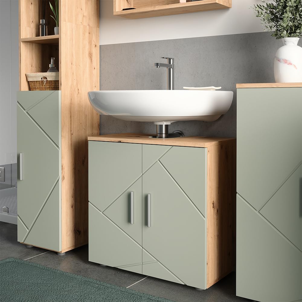 Vicco Meuble Vasque Simple Irma, Vert Sauge, 60x59cm, Idéal pour Ranger des Produits de Nettoyage, Serviettes et Articles de Soin