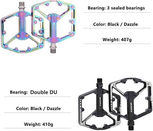 Miniatura 6 de Meteorolite BlackDazzle Mountain Bike Pedals, 3 Sealed Bearings Aluminum Alloy MTB Pedals with 20 Anti-Skid Pins CNC Bicycle Flat Pedals, 916"